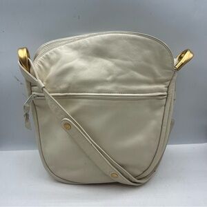 Brio Chic Cream Shoulder Bag with Gold Accents